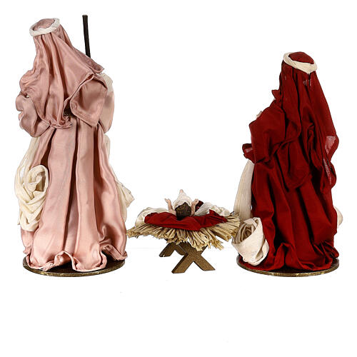 Natividade 36 cm resina tecido 3 peças cor de marfim e cor-de-rosa 11
