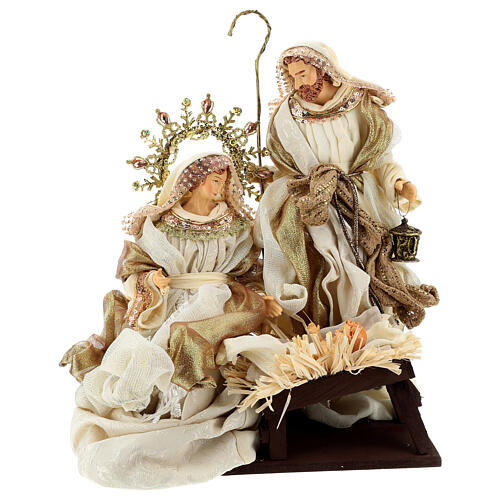 Holy Family 3 figurines, 36 cm in resin and Gold Beige cloth 1