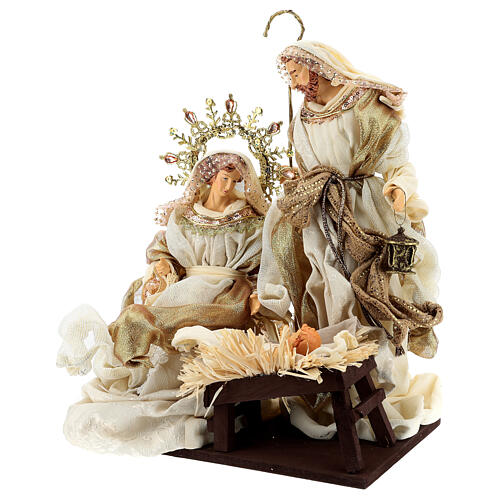 Holy Family 3 figurines, 36 cm in resin and Gold Beige cloth 3
