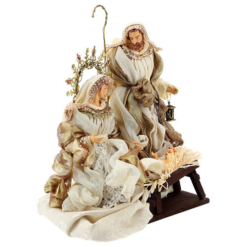 Holy Family 3 figurines, 36 cm in resin and Gold Beige cloth 4
