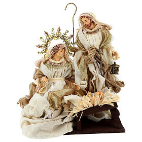 Holy Family 3 pcs, 36 cm in resin cloth Gold Beige