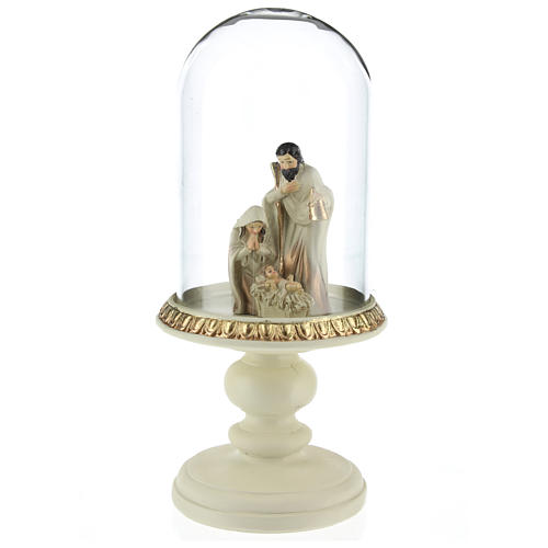 Nativity in resin 8 cm Brown finish with glass dome 21 cm 2