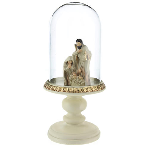 Nativity in resin 8 cm Brown with glass dome 21 cm 1