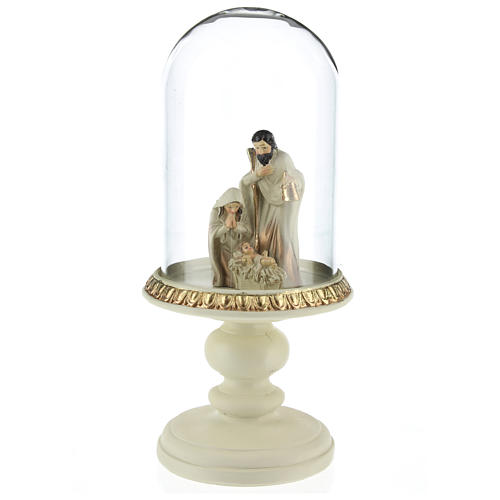 Nativity in resin 8 cm Brown with glass dome 21 cm 2