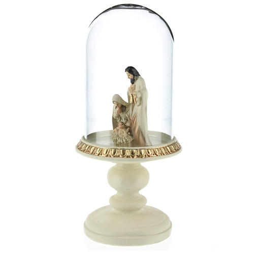 Nativity in resin 8 cm Brown with glass dome 21 cm 3