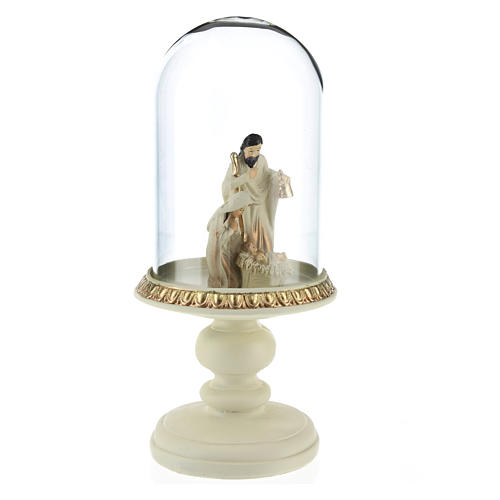 Nativity in resin 8 cm Brown with glass dome 21 cm 4