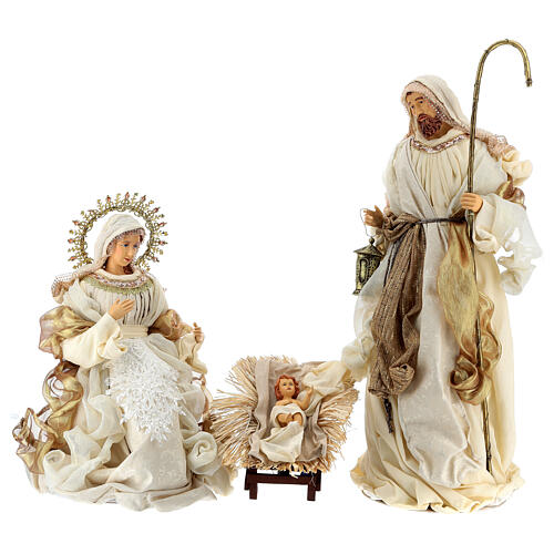 Holy Family 36 cm in resin and Gold Beige cloth 1