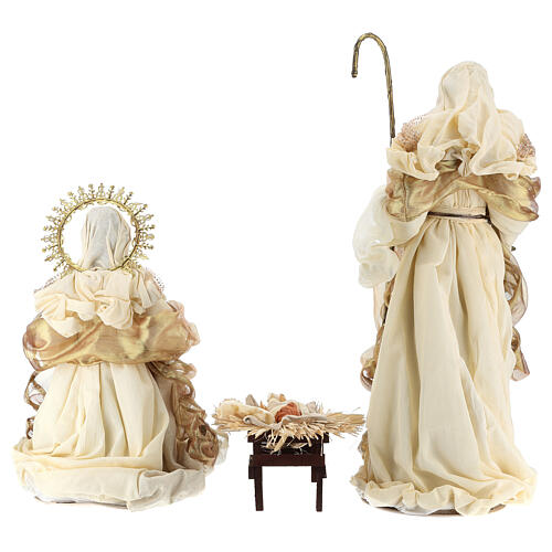 Holy Family 36 cm in resin and Gold Beige cloth 6