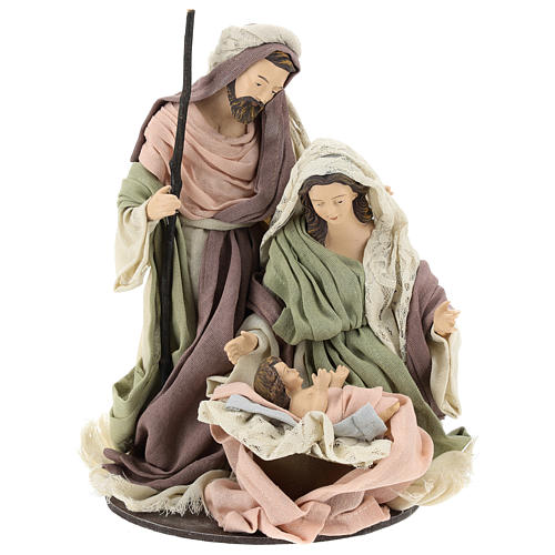 Holy Family on wood base with lace and gauze details 28 cm 1