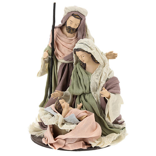 Holy Family on wood base with lace and gauze details 28 cm 3