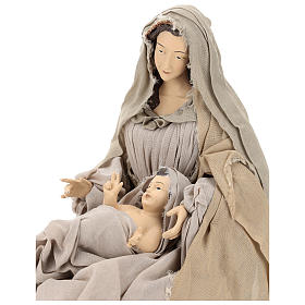 Holy Family on wooden base with fabric and lace details 80 cm