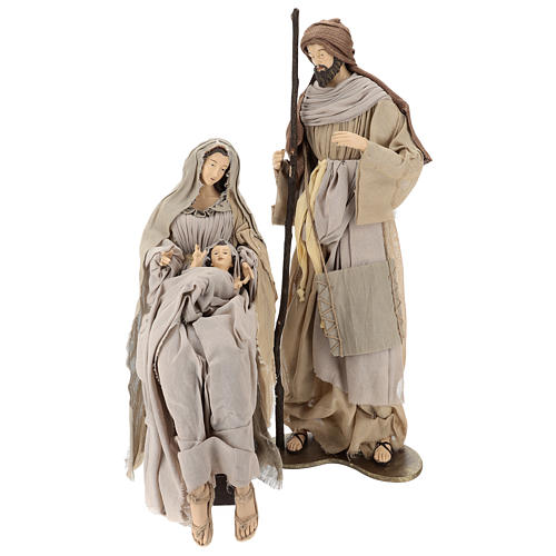 Holy Family on wooden base with fabric and lace details 80 cm 1
