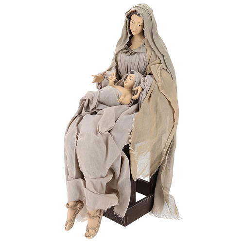 Holy Family on wooden base with fabric and lace details 80 cm 3