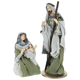 Nativity 40 cm in Shabby Chic style with green and grey gauze dresses