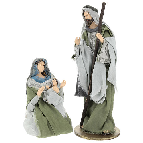Nativity 40 cm in Shabby Chic style with green and grey gauze dresses 1