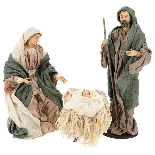 Narodziny Jezusa 30 cm z żywicy i tkaniny zielonej i beżowej 1