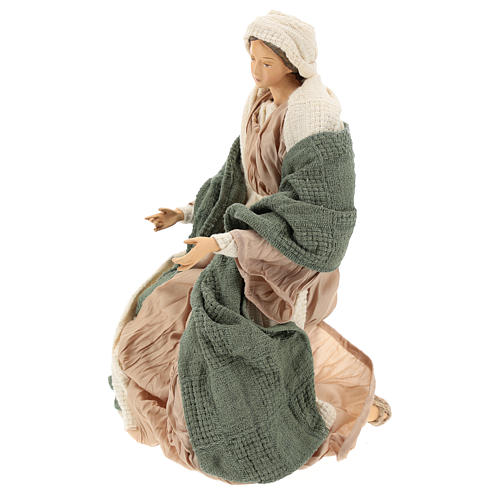 Holy Family 30 cm, in resin with green and beige fabric 4