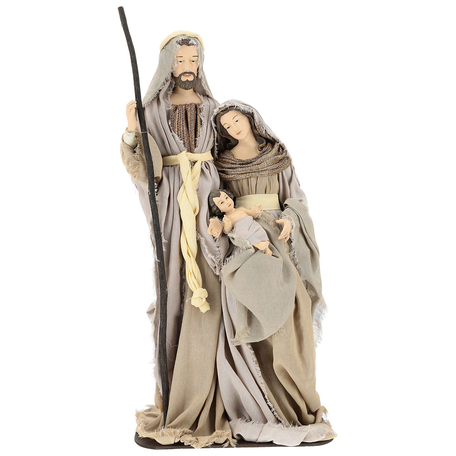 Holy Family Statue 60 Cm, In Resin On Wooden Base Shabby 