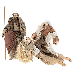 Nativity 60 cm resin and tempera in Shabby Chic style, with clothes made of bronze-coloured fabric
