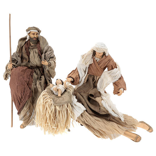 Nativity 60 cm resin and tempera in Shabby Chic style, with clothes made of bronze-coloured fabric 1