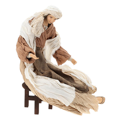 Nativity 60 cm resin and tempera in Shabby Chic style, with clothes made of bronze-coloured fabric 5