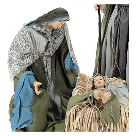 Nativity 120 cm in resin Shabby Chic style and green and gray fabric