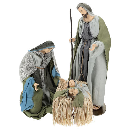 Nativity 120 cm in resin Shabby Chic style and green and gray fabric 1