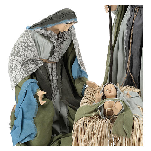 Nativity 120 cm in resin Shabby Chic style and green and gray fabric 2