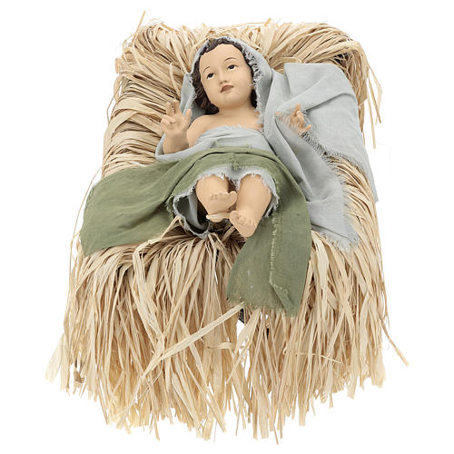 Nativity 120 cm in resin Shabby Chic style and green and gray fabric 3