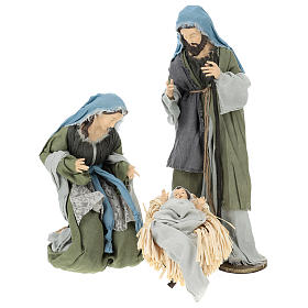 Nativity 60 cm resin Shabby Chic style with clothes made of green and gray gauze
