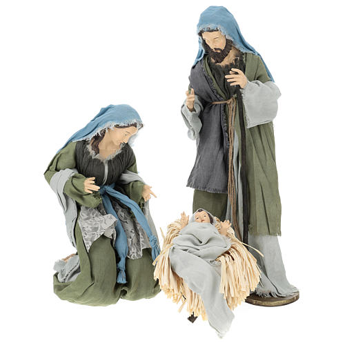 Nativity 60 cm resin Shabby Chic style with clothes made of green and gray gauze 1