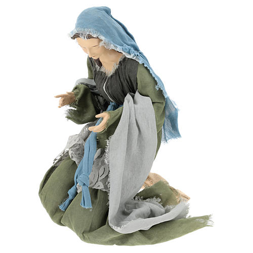 Nativity 60 cm resin Shabby Chic style with clothes made of green and gray gauze 4