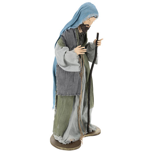 Nativity 60 cm resin Shabby Chic style with clothes made of green and gray gauze 5
