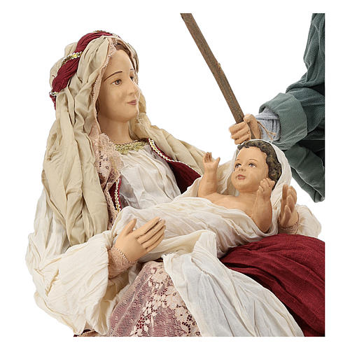 Country nativity 81 cm in resin Shabby Chic style with gauze clothes in various colors: ivory, red, blue 2