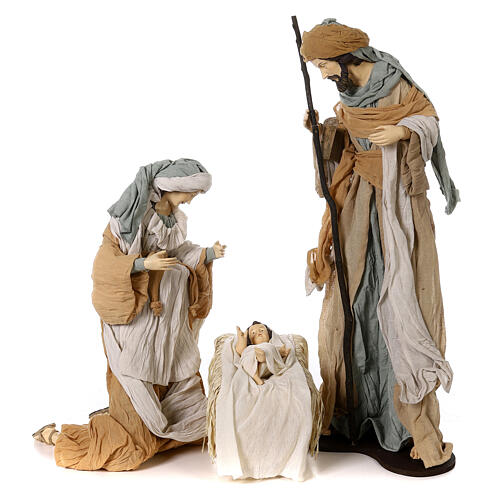 Holy Family set 80 cm, in resin with beige fabric 1