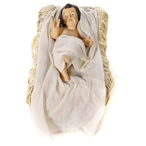 Holy Family set 80 cm, in resin with beige fabric 2