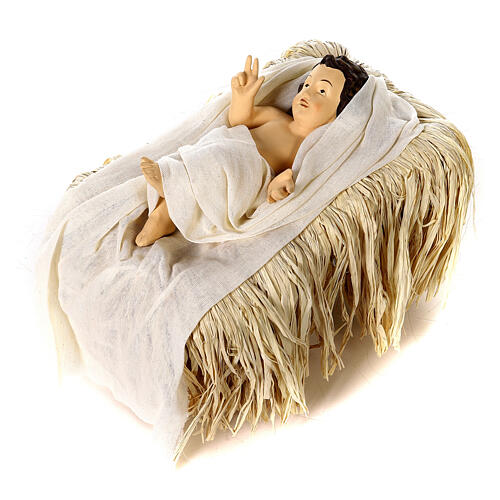 Holy Family set 80 cm, in resin with beige fabric 5