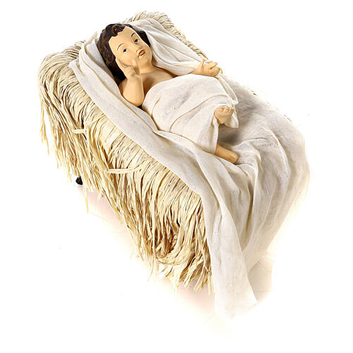 Holy Family set 80 cm, in resin with beige fabric 8