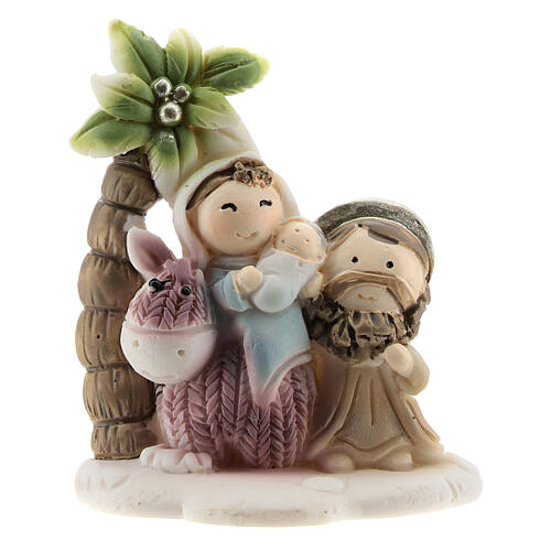 Geburt von Jesus mit Palme aus Harz in bunten Farben für Kinder, 4x2x5 cm 1