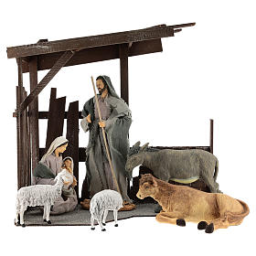 Conjunto 8 peças Natividade com figuras de 35 cm de altura média e cabana Shabby Chic