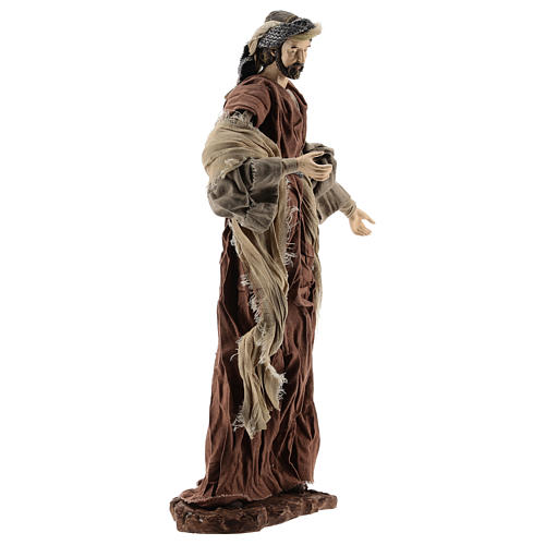Nativity 35 cm resin with dresses made of bronze and burgundy cloth, Shabby Chic style 5