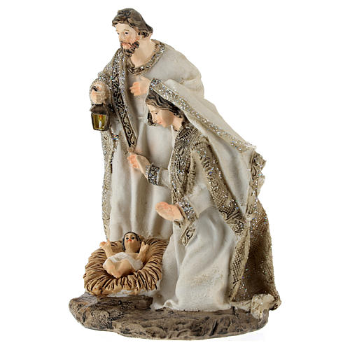 Natività resina crema e glitter 15 cm 2