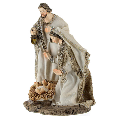 Holy Family in resin, cream and glitter 15 cm 2