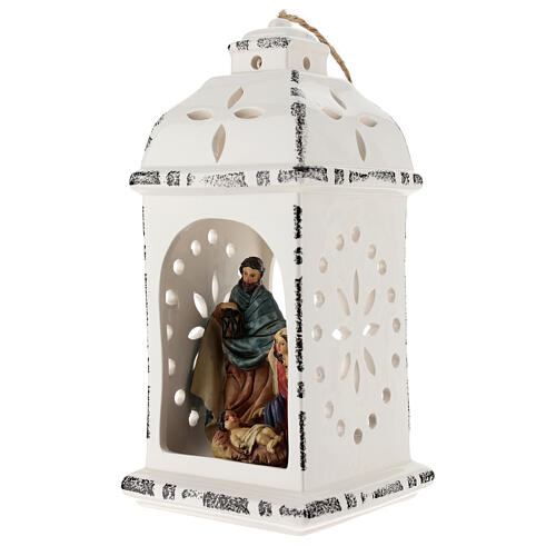 Lanterna resina com Natividade tecido 25 cm 3