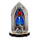 Nativity scene with gothic stained glass and wood base 8 cm s1