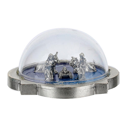Nativity scene in glass dome, Holy Family, ox and donkey 1