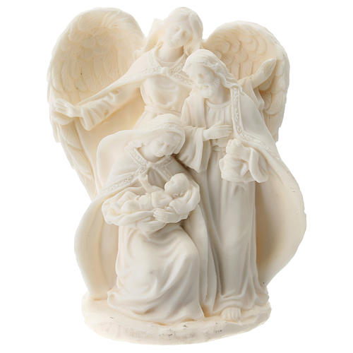 Nativity in white resin with angel 15 cm 1