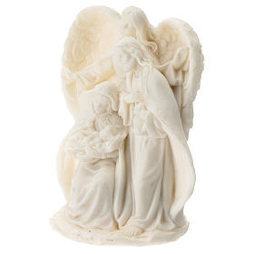 Holy Family white resin with Angel, 15 cm