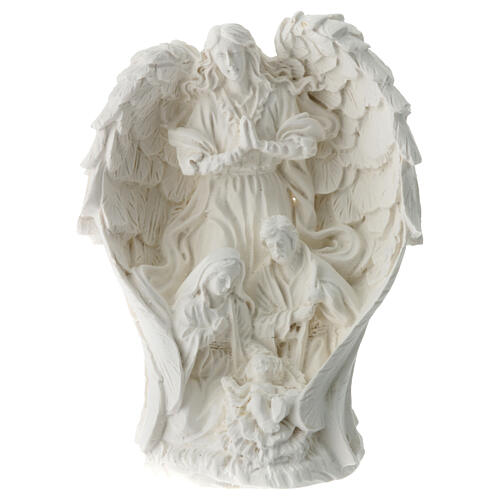 Holy Family statue with Angel in white resin, 10 cm 1