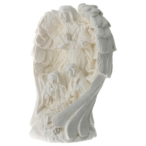 Holy Family statue with Angel in white resin, 10 cm 2